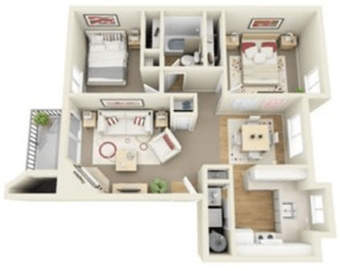 Floor plan for 2 beds, 1 bath, 850 sqft